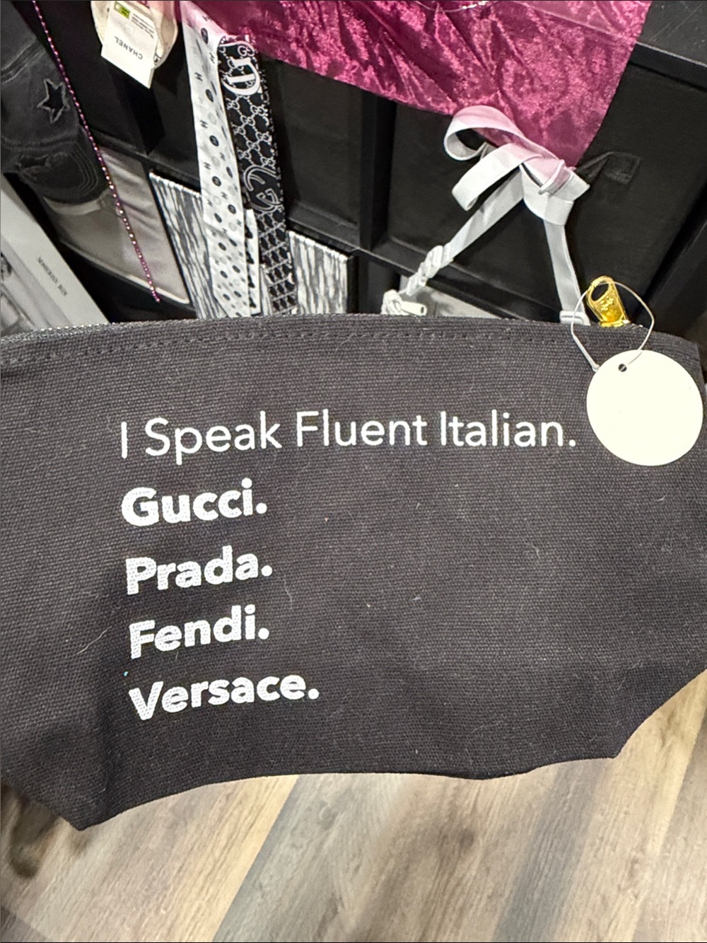 Black Canvas Statement Pouch - 'I Speak Fluent Italian'